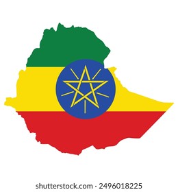 Ethiopia map with national flag. Map of Ethiopia with Ethiopia flag