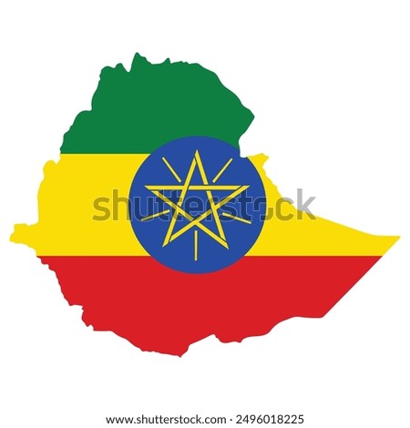 Ethiopia map with national flag. Map of Ethiopia with Ethiopia flag