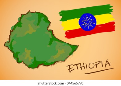 Ethiopia Map and National Flag Vector