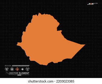 Ethiopia map of orange digital frame HUD, GUI, UI interface technology radar vector.