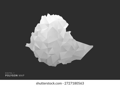 Mapa de Etiopía - Ilustración vectorial de estilo polígono en diseño geométrico de bajo poli negro, gris y blanco, silueta mínima, aislado para infografía.