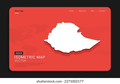 Ethiopia map red isolated on dark background with 3d world map isometric vector illustration.