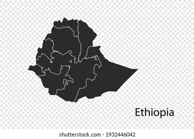 Ethiopia map vector, black color. isolated on transparent background