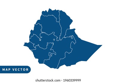 Ethiopia map vector, blue color . on white background. vector eps 10.