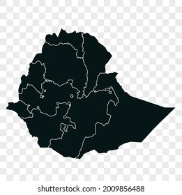 Mapa vectorial de Etiopía. color oscuro. aislado en un fondo transparente.
