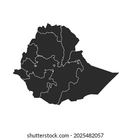 Ethiopia  map vector, dark color.isolated on transparent background. 