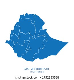 mapa de etiopía vector EPS.10 color azul. sobre fondo blanco.