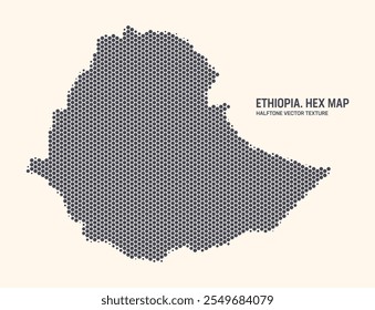 Etiópia Mapa Vetor Hexagonal Meio-Tom Padrão Isolar No Fundo Luz. Textura hexadecimal em forma de mapa da Etiópia. Mapa do Contorno Militar Tecnológico Moderno da Etiópia para Projetos de Design