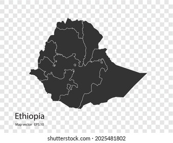 Mapa vectorial de Etiopía, aislado en fondo transparente