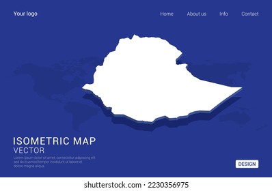 Ethiopia map white on dark blue background 3d isometric vector illustration.