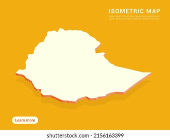 Ethiopia map white on yellow background with 3d isometric vector illustration.