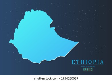 Ethiopia Map - World Map International vector template with 3d, gradient blue color and stars isolated on galaxy background - Vector illustration eps 10