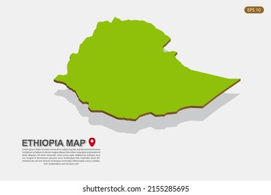 Ethiopia Map - World map International vector template with isometric style including shadow, green and brown color isolated on white background for design - Vector illustration eps 10