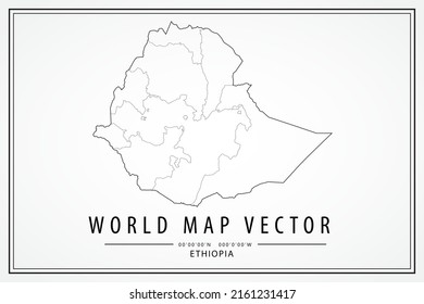 Mapa de Etiopía - Mapa Mundial Plantilla vectorial internacional con alto nivel de detalle delgado línea negra y esquema de dibujo gráfico estilo aislado en fondo blanco - Ilustraciones vectoriales 10