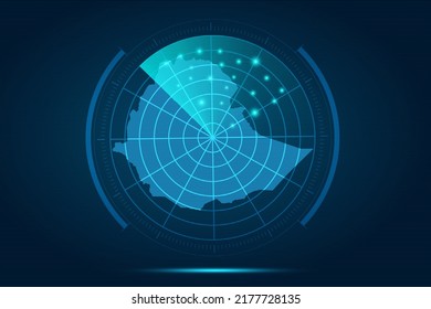 Ethiopia Map - World Map International vector template with futuristic circle radar style HUD, GUI, UI interface isolated on blue background for design, infographic - Vector illustration eps 10