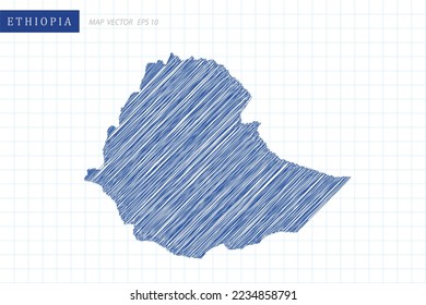 Ethiopia Map - World Map International vector template with blue outline graphic and pen drawing sketch style isolated on white grid background for design, website - Vector illustration eps 10