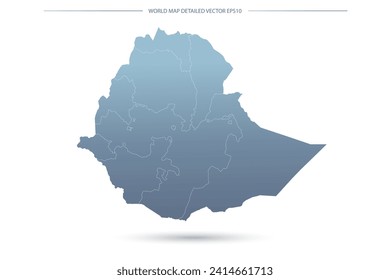 Mapa de Etiopía - Mapa Mundial Plantilla vectorial internacional con Alto detalle incluyendo el color de gradiente gris y azul y el color de contorno blanco aislado en fondo blanco - Ilustraciones vectoriales 10