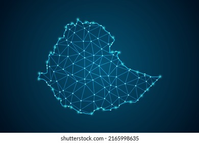 Mapa de Etiopía - Línea de máscaras del Mapa Mundial y escalas puntuales sobre fondo de tecnología azul. Malla 3D del marco de cables línea de red poligonal, esfera de diseño, punto y estructura - Ilustración vectorial eps 10