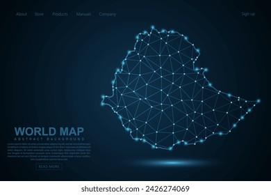 Ethiopia Map - World Map mash line and point scales on blue technology background. Wire Frame 3D mesh polygonal network line, design sphere, dot and structure - Vector illustration eps 10