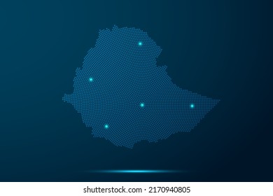Ethiopia Map - World Map vector template with dots, grid, grunge, halftone style and light, network line, design sphere on blue technology background -  Vector illustration eps 10