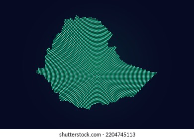 Ethiopia Map - World map vector template with green dots, grid, grunge, halftone style isolated on dark background for education, infographic, design, website - Vector illustration eps 10