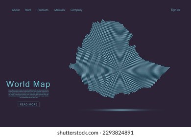 Ethiopia Map - World map vector template with blue dots, grid, grunge, halftone style isolated on dark purple background for website, infographic, technology design - Vector illustration eps 10