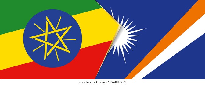 Ethiopia and Marshall Islands flags, two vector flags symbol of relationship or confrontation.