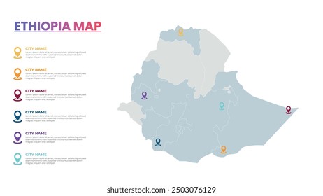 Ethiopia Modern Map Infographic Template, Detailed infographic map of Ethiopia Popular City