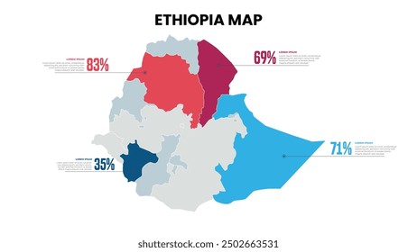 Ethiopia Modern Map Percentage Infographic Template, Detailed infographic map of Ethiopia
