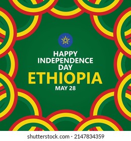 Ethiopia national day celebration vector template with ribbon flags. African country public holiday celebrated annually on May 28.