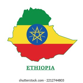 Ethiopia National Flag Map Design, Illustration Of Ethiopia Country Flag Inside The Map 
