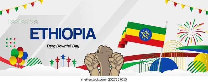 Ethiopia national or independence day celebration banner. Vibrant modern design for holiday celebration, greeting card, billboard, sport event backdrop. May 28. Happy Derg Downfall Day background