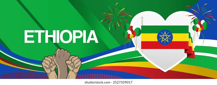 Ethiopia national or independence day celebration banner. Vibrant modern design for holiday celebration, greeting card, billboard, sport event backdrop. May 28. Happy Derg Downfall Day background