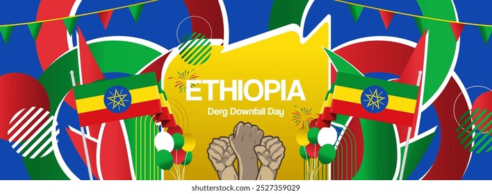 Ethiopia national or independence day celebration banner. Vibrant modern design for holiday celebration, greeting card, billboard, sport event backdrop. May 28. Happy Derg Downfall Day background