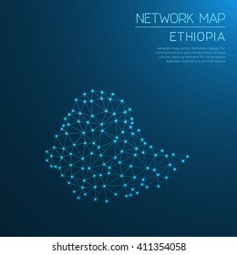 Ethiopia network map. Abstract polygonal map design. Internet connections vector illustration.