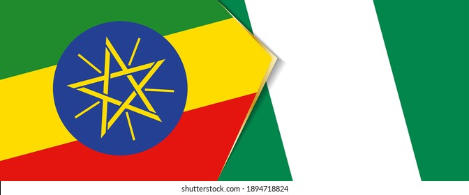 Äthiopien und Nigeria Flaggen, zwei Vektorflaggen Symbol für Beziehung oder Konfrontation.