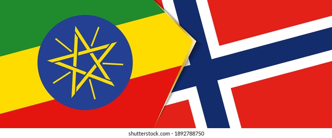 Ethiopia and Norway flags, two vector flags symbol of relationship or confrontation.
