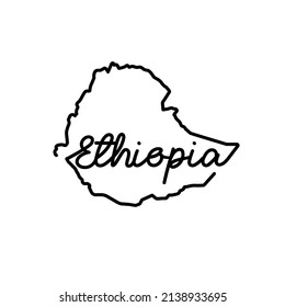 Ethiopia outline map with the handwritten country name. Continuous line drawing of patriotic home sign. A love for a small homeland. T-shirt print idea. Vector illustration.