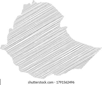 Ethiopia - pencil scribble sketch silhouette map of country area with dropped shadow. Simple flat vector illustration.