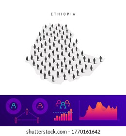 Ethiopia people map. Detailed vector silhouette. Mixed crowd of men and women icons. Population infographic elements. Vector illustration isolated on white.