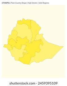 Ethiopia plain country map. High Details. Solid Regions style. Shape of Ethiopia. Vector illustration.