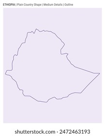 Ethiopia plain country map. Medium details. Outline style. Shape of Ethiopia. Vector illustration.