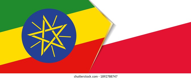 Ethiopia and Poland flags, two vector flags symbol of relationship or confrontation.