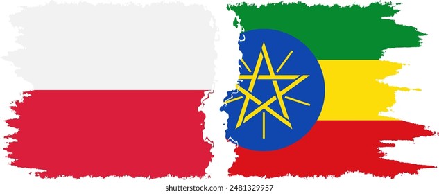 Ethiopia and Poland grunge flags connection, vector