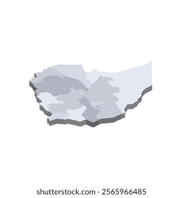 Ethiopia political map of administrative divisions - regions and chartered cities. 3D isometric blank vector map in shades of grey.