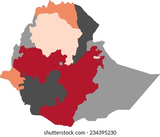 Ethiopia political map with pastel colors.