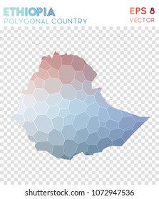 Ethiopia polygonal map, mosaic style country. Favorable low poly style, modern design. Ethiopia polygonal map for infographics or presentation.