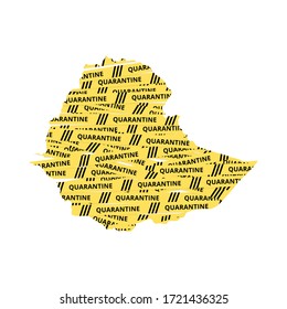 Ethiopia Quarantine Yellow Tape country of Africa, African map illustration, vector isolated on white background