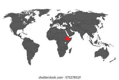 Ethiopia red on gray world map vector