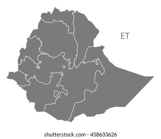 Ethiopia regions Map grey